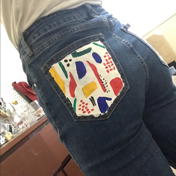 Hand painted Matisse inspired mom jeans - Picture 4 of 5